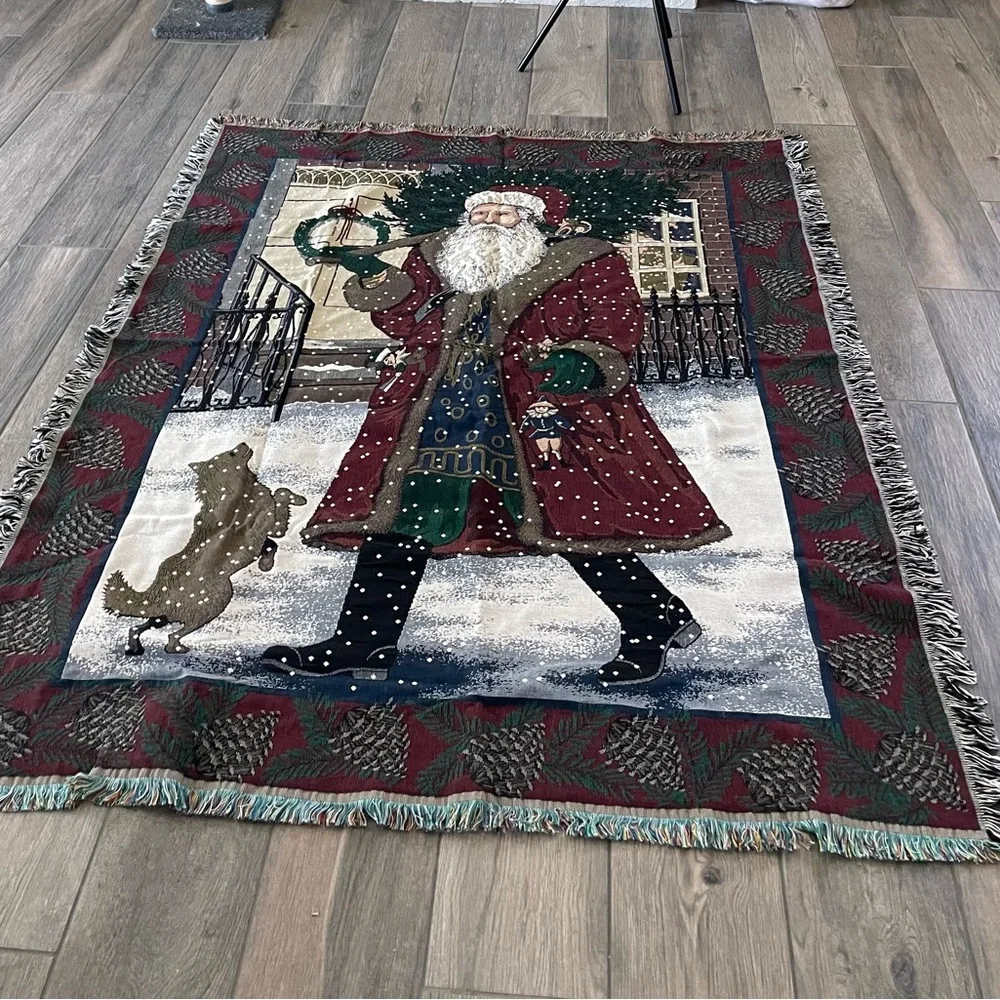 Festive Santa Holiday Tapestry Blanket